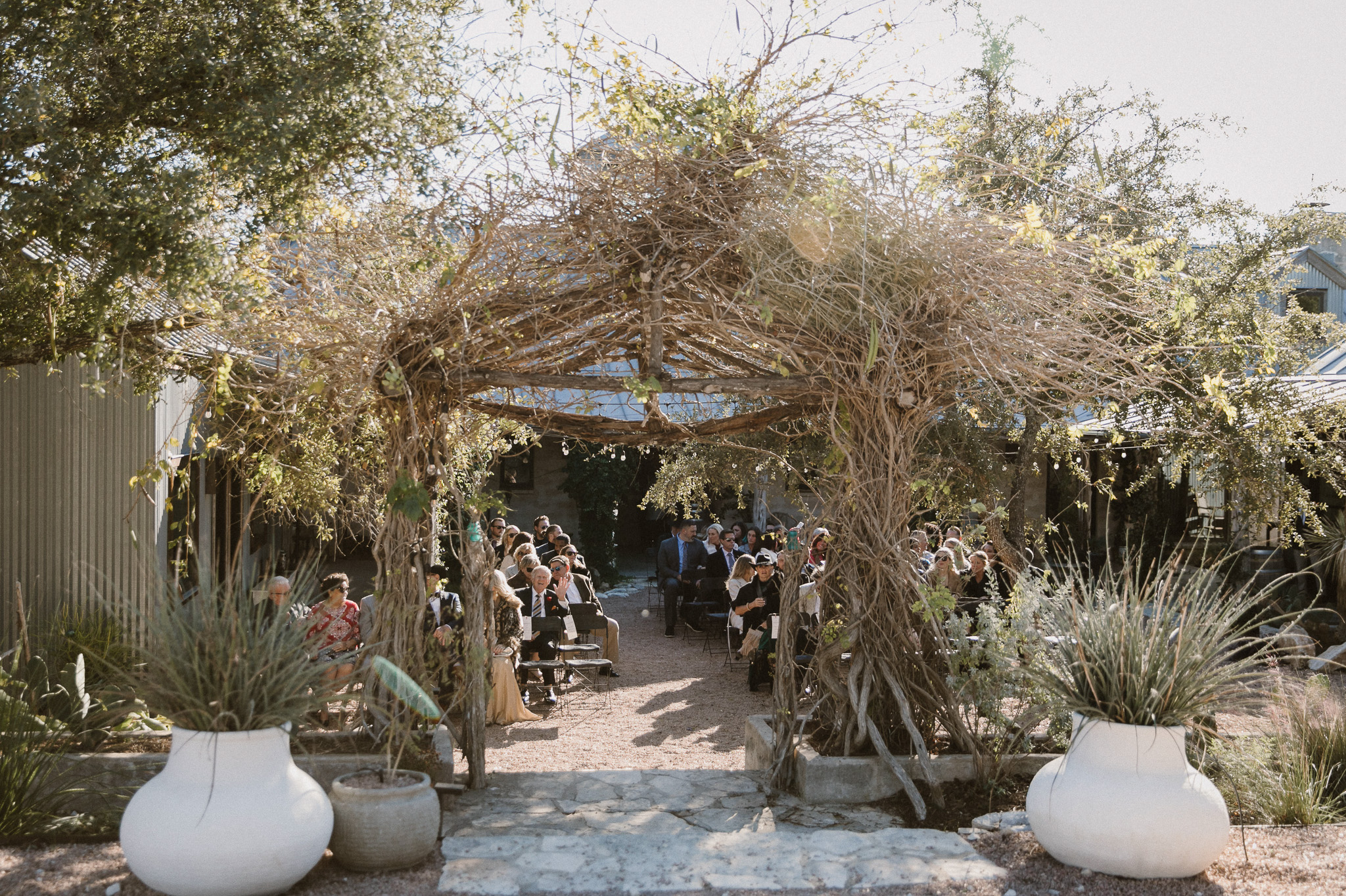 Entrance to gorgeous dripping springs wedding venue Cactus Moon Lodge.